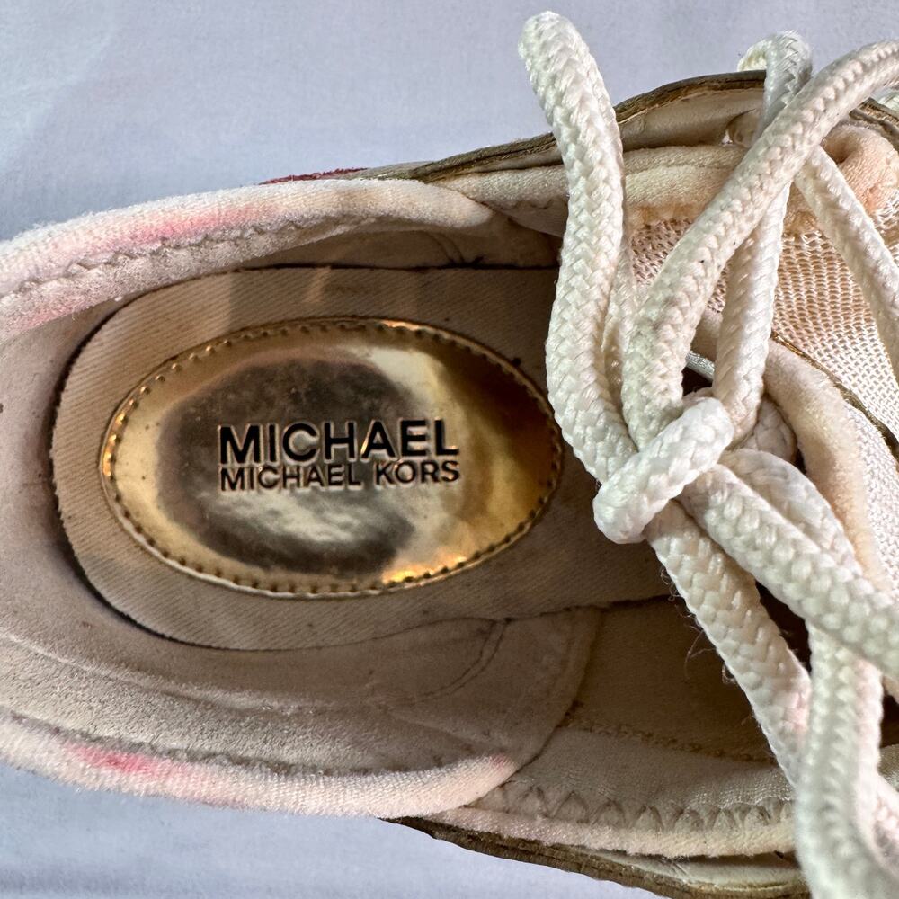 Michael Kors Sneakers 7.5M Gold Snakeskin Colorblock Trainer Shoes Lace Up - Picture 4 of 7